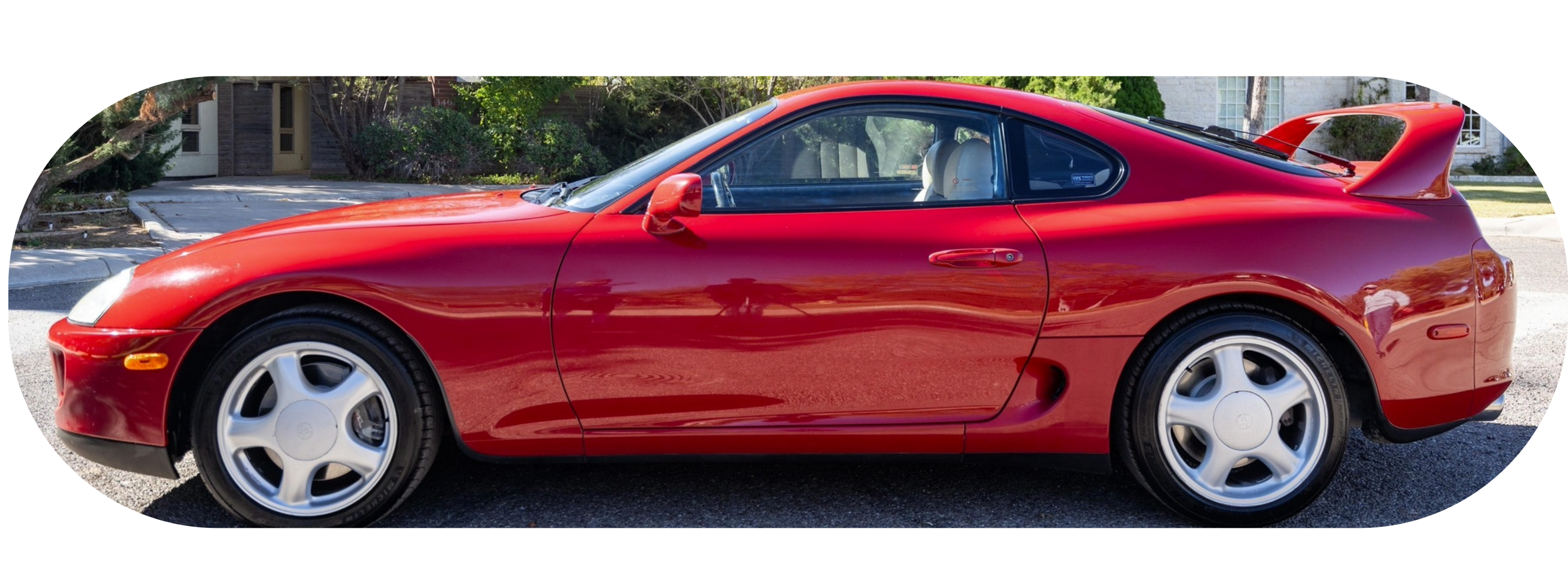 Toyota Supra Turbo 1993 red. classic skateboard garage art